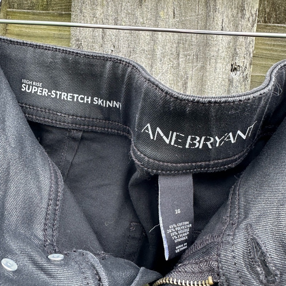 Lane Bryant Skinny Leg Jeans Women 16 Black High Rise Super Stretch Shiny - Picture 4 of 7